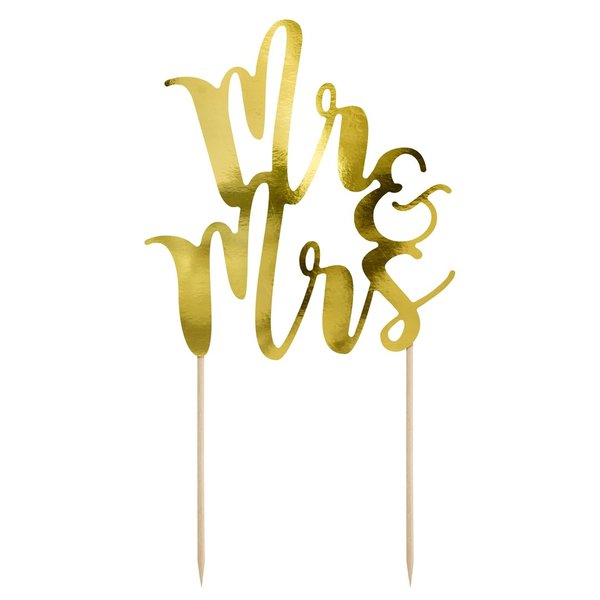 PartyDeco Cake Topper Mr&Mrs - Goud