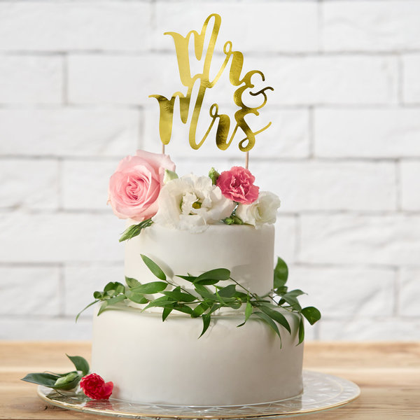 PartyDeco Cake Topper Mr&Mrs - Goud