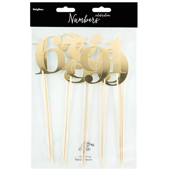 PartyDeco Cake Toppers Tafelnummers - Goud Set/11