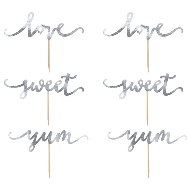 PartyDeco Cupcake Toppers Love - Zilver Set/6